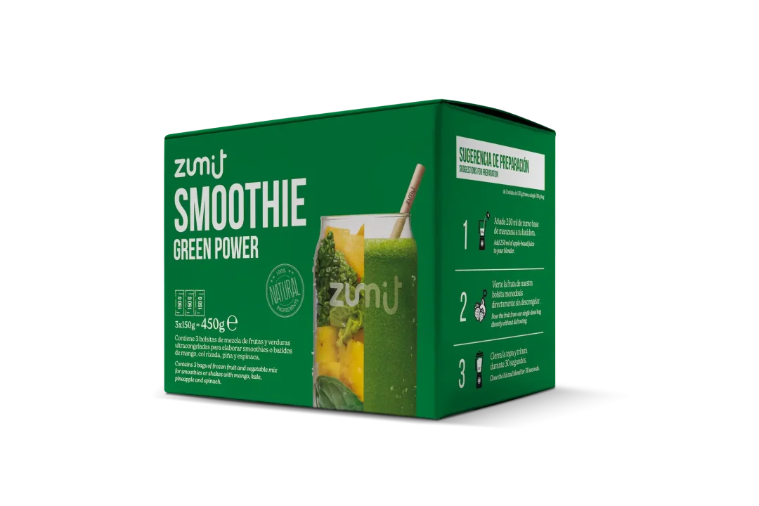 Smoothie Green Power de Zumit- Caja de 3 unidades de col rizada, piña, pepino y espinaca para la elaboración de smoothies en casa