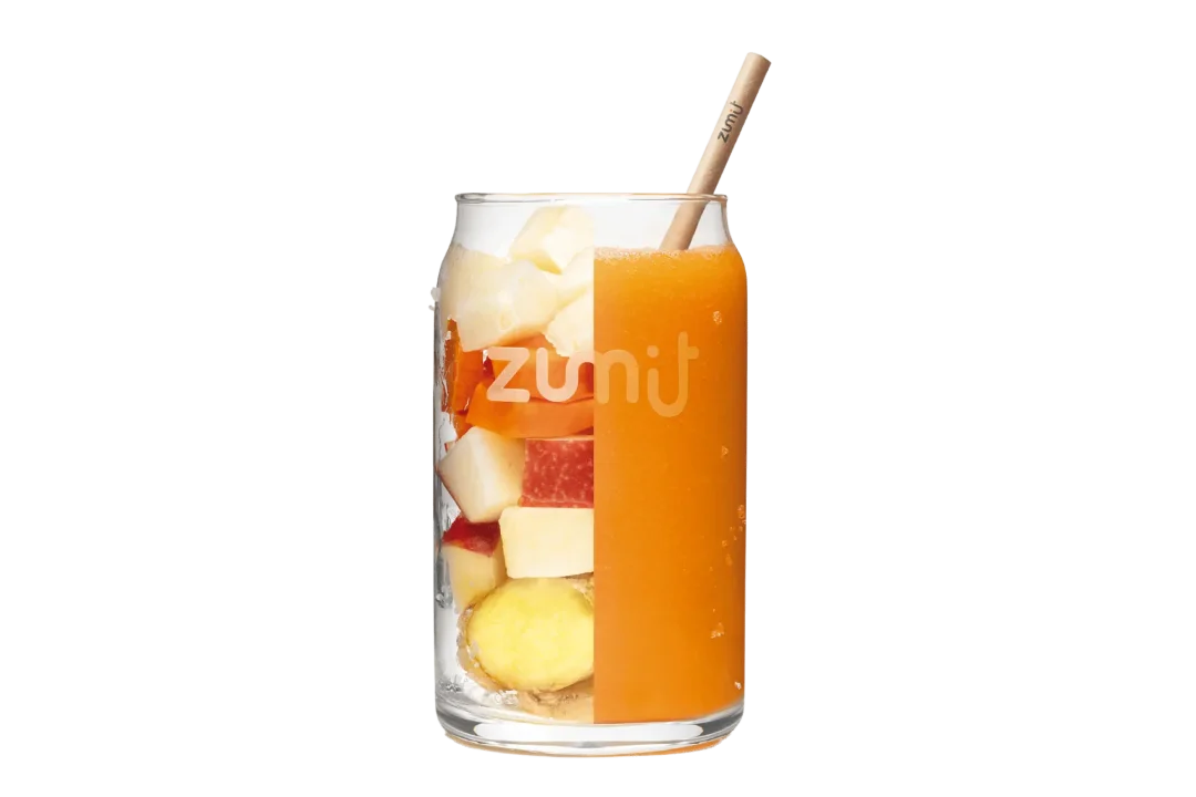 Smoothie Ginger Boost de Zumit- Caja de 20 unidades de jengibre, pera, manzana y zanahoria