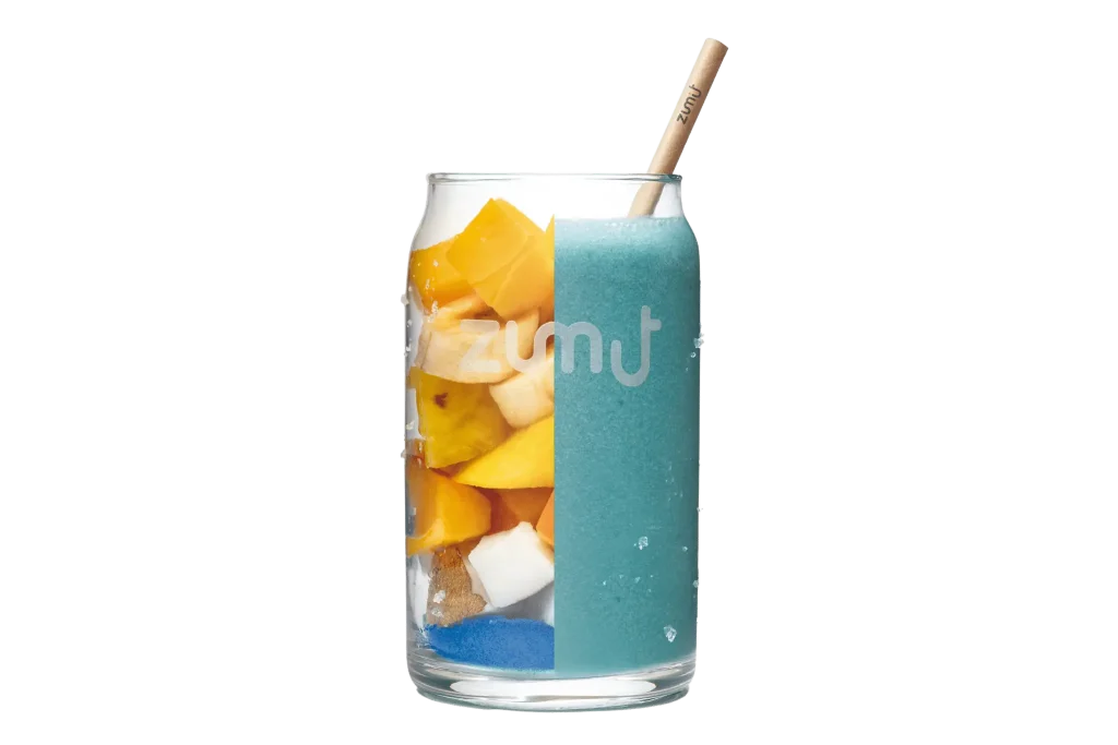 Smoothie Blue Lightning de Zumit- Caja de 20 unidades de mango, plátano, piña, melocotón, coco y espirulina azul