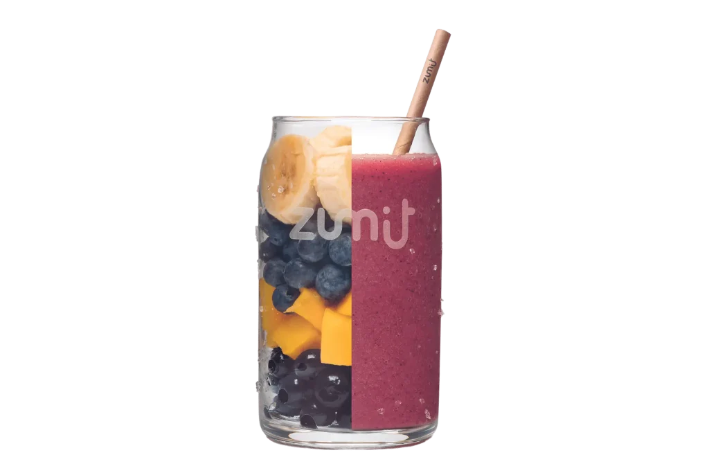 Smoothie Delightful de Zumit- Caja de 20 unidades de plátano, arándanos, açaí y mango